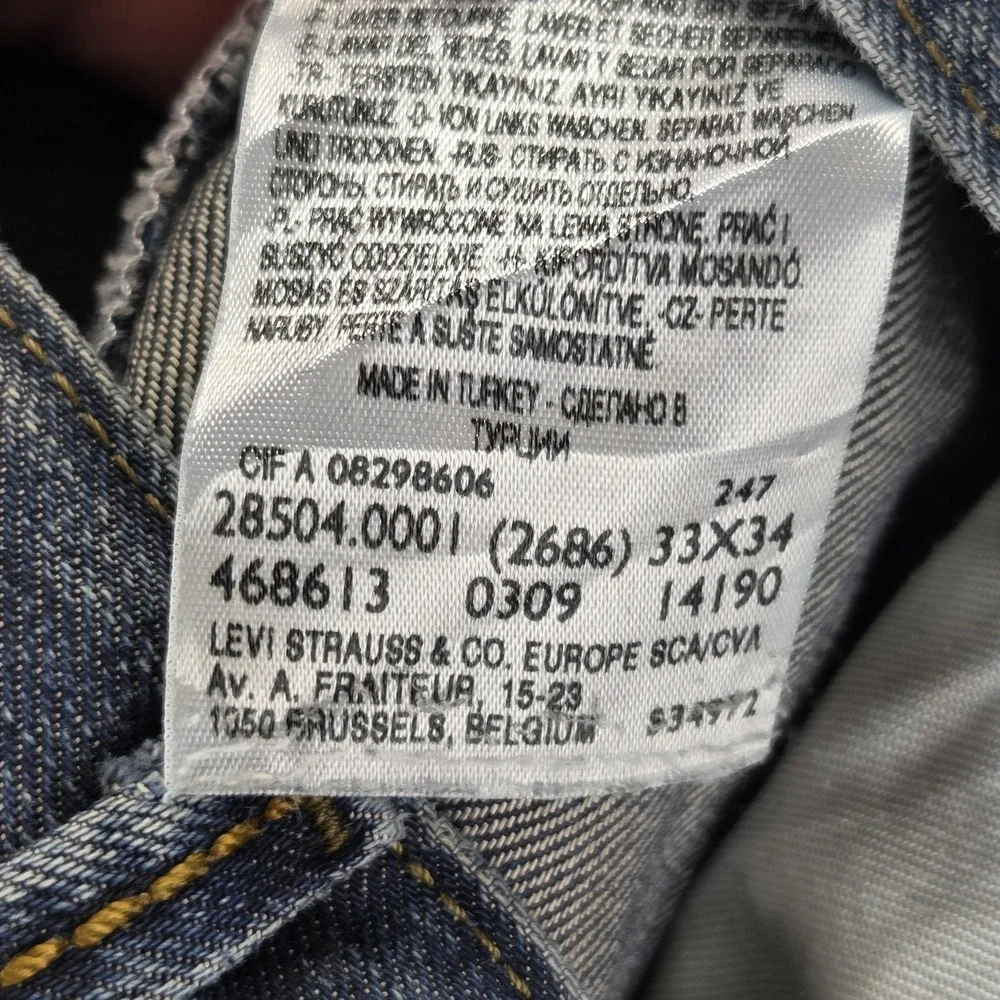 Vintage Levis 504 Jeans Mens 33x34 Blue Straight Engineered Zip Pocket Dark Wash